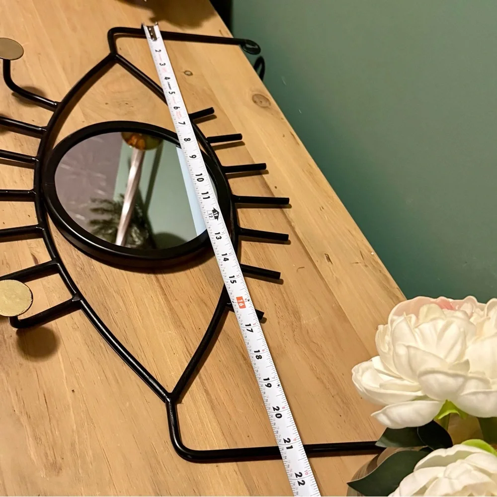 Evil Eye Wall Mirror Jewelry Holder Black Gold Boho 22”